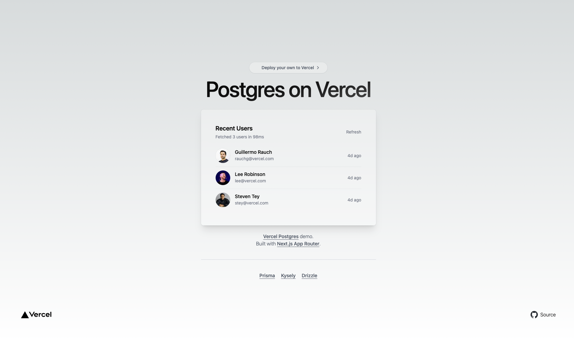 Demo of Vercel Postgres Next.js Starter
